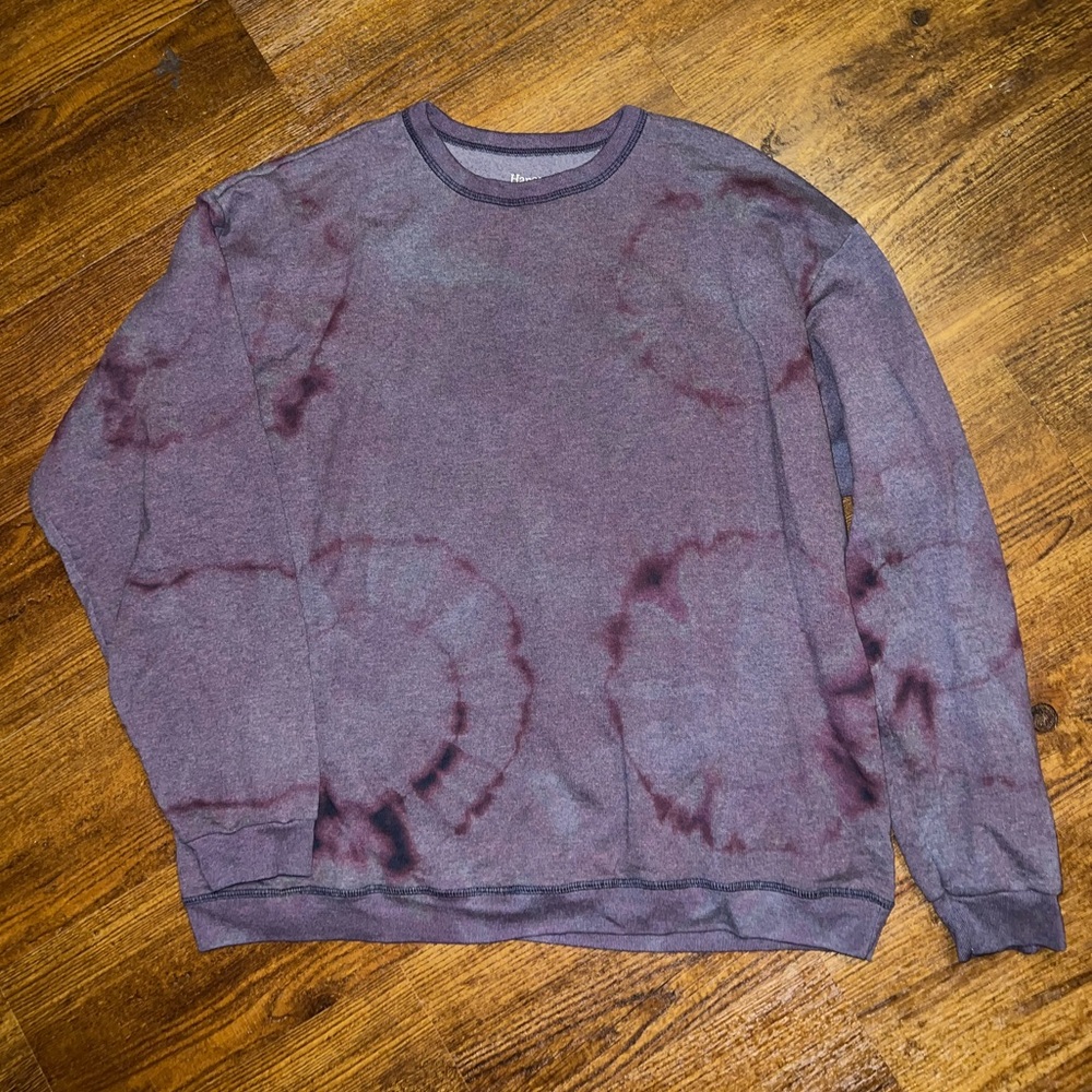 Vintage Hanes Sunburst Tie-Dye Purple Gray Long Sleeve Pullover Sweater Size L - Picture 2 of 14